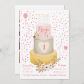 ボホファーストイヤーフォトコラージュ誕生日招待状 招待状 (正面/裏面)