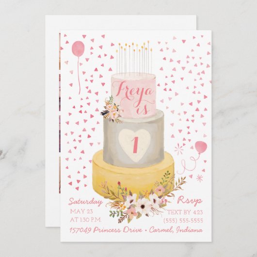 ボホファーストイヤーフォトコラージュ誕生日招待状 招待状 (正面/裏面)