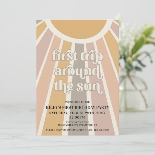 ボホファーストトリップザのまわりにサンファースト誕生日 招待状 (スタンド正面)
