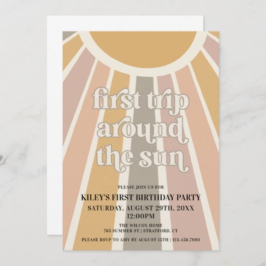 ボホファーストトリップザのまわりにサンファースト誕生日 招待状 (正面/裏面)