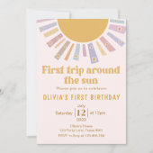 ボホファーストトリップザのまわりにサンレトロ1st誕生日 招待状 (正面)