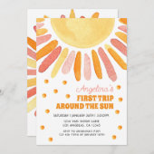 ボホファーストトリップザのまわりにサン誕生日セピア 招待状 (正面/裏面)