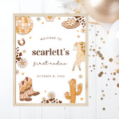 ボホファーストロデオ女性のカーボーイ誕生日ウェルカムサイン ポスター