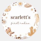 ボホファーストロデオ女性のカーボーイ誕生日シール ラウンドシール (正面)