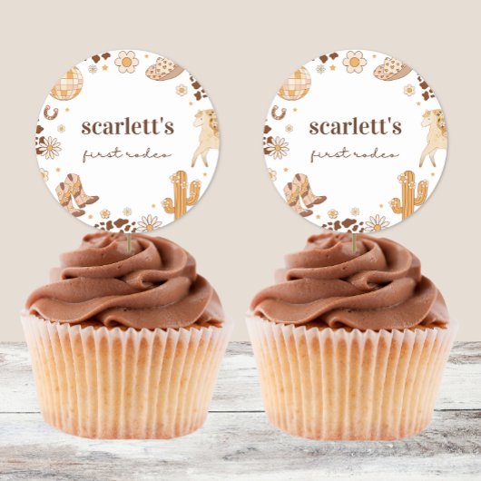 ボホファーストロデオ女性のカーボーイ誕生日シール ラウンドシール