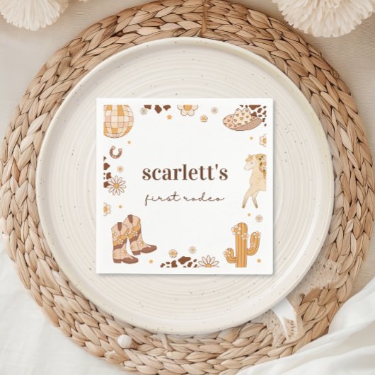 ボホファーストロデオ女性のカーボーイ誕生日ナプキンス スタンダードカクテルナプキン