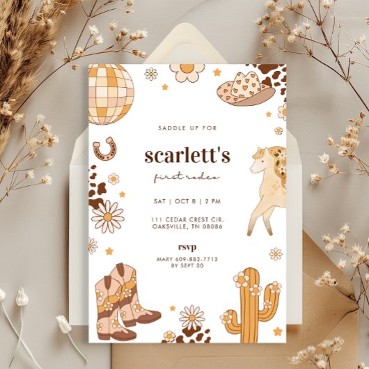 ボホファーストロデオ女性のカーボーイ誕生日招待状 招待状
