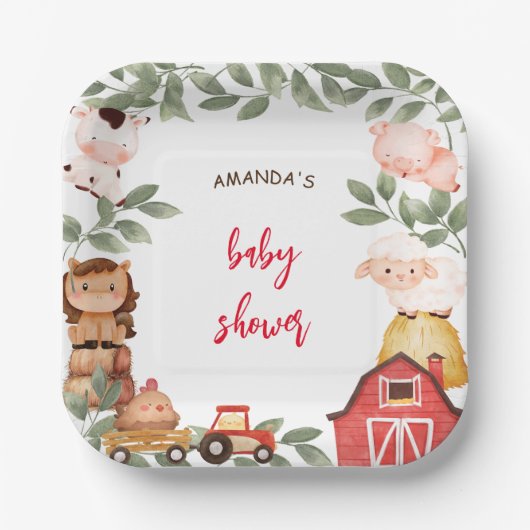 ボホファームかわいい動物の赤ちゃんシャワー ペーパープレート (正面)
