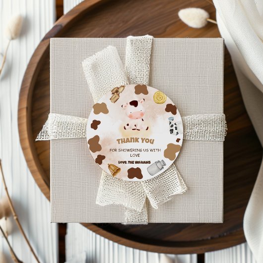 ボホファーム牛の赤ちゃんシャワーありがとう ラウンドシール