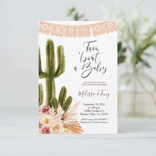 ボホフィエスタ タコ 'バウト ラブ ベイビー シャワーの招待状 招待状 (スタンド正面)
