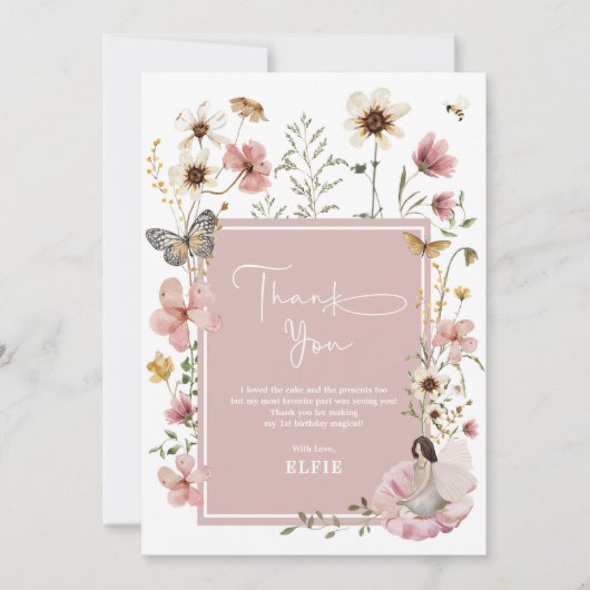 ボホフェアリーヤンドフラワーガーデンガール誕生日 サンキューカード (正面)