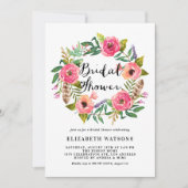 ボホフェザーズピンクフローラリースブライダルシャワー 招待状 (正面)