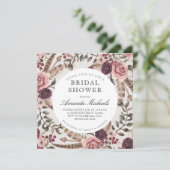 ボホフェザーズブルガンディベージュフローラブライダルシャワー 招待状 (スタンド正面)