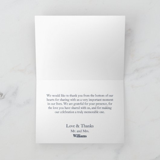 ボホフェザーネイビーブルーウォーター結婚カラー サンキューカード (内部)