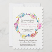 ボホフェザービーズ水彩ピンク《キリスト教》洗礼式や命名式 招待状 (正面)