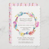 ボホフェザービーズ水彩ピンク《キリスト教》洗礼式や命名式 招待状 (正面/裏面)