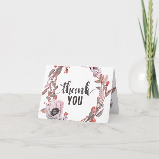 ボホフェザーピーチフローラリースズサンキュ結婚ーユー サンキューカード (正面)