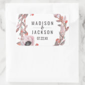 ボホフェザーピーチフローラリース結婚ズモノグラム 長方形シール (バッグ)