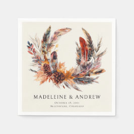 ボホフェザーフローラリースモノグラム結婚ズ スタンダードカクテルナプキン