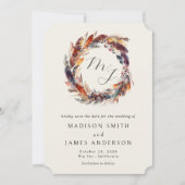 ボホフェザーフローラリースモノグラム結婚ズ セーブザデート (正面)