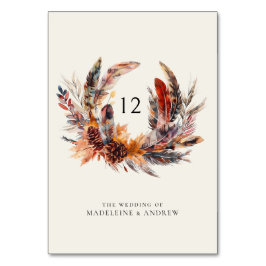 ボホフェザーフローラリース秋の結婚式 テーブルナンバー