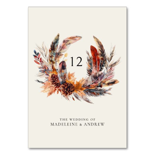 ボホフェザーフローラリース秋の結婚式 テーブルナンバー (正面)