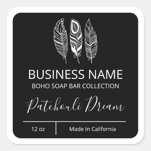 ボホフェザーブラックソープバーラベル スクエアシール (正面)