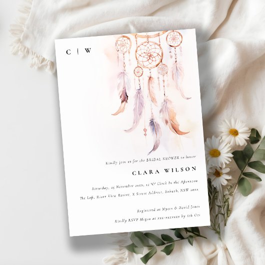 ボホフェザーミニマルドリームキャッチャーブライダルシャワー 招待状