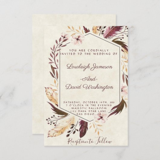 ボホフェザー結婚式招待状 招待状 (正面/裏面)