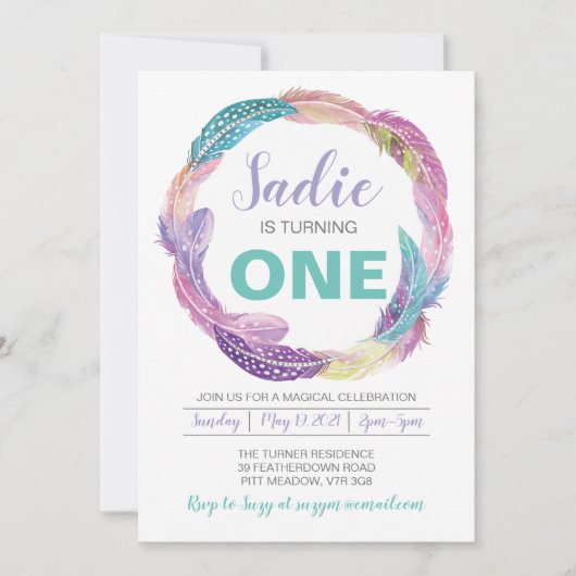 ボホフェザー誕生日招待状 招待状 (正面)