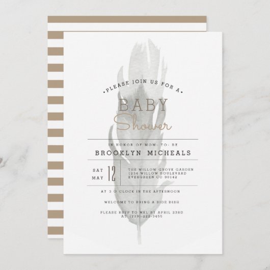 ボホフェザー |水彩赤ちゃんシャワー 招待状 (正面/裏面)