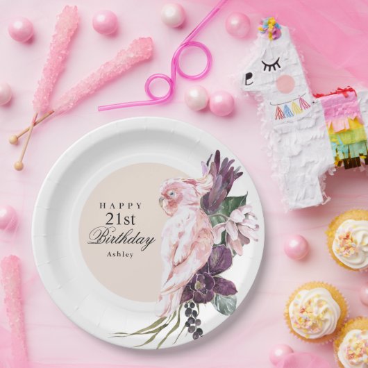 ボホフェミニントロピカルピンクオウム21歳 ペーパープレート (パーティー)