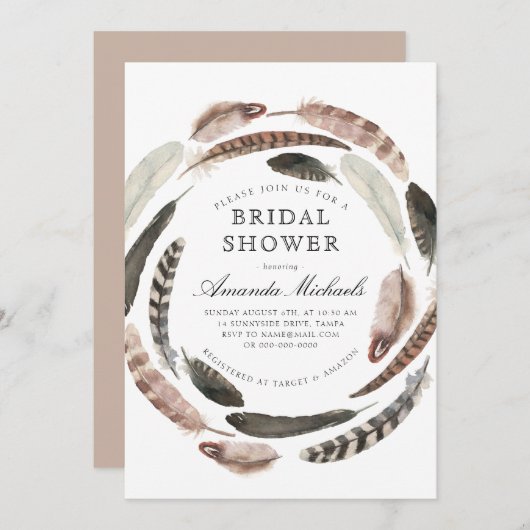 ボホフェーズウエスタンデザートベージュブライダルシャワー 招待状 (正面/裏面)