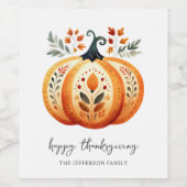 ボホフォークパンプキンサンクスギビング ワインラベル (シングルラベル)