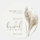 ボホフフッフィパンパスグラスブライダルシャワーサンキュー ラウンドシール (正面)
