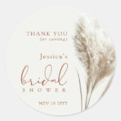 ボホフフッフィパンパスグラスブライダルシャワーサンキュー ラウンドシール (正面)