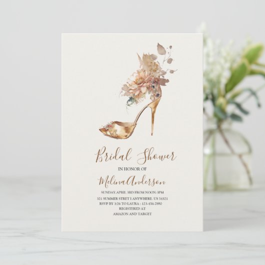 ボホフラワーゴールデンヒールウォーターカラーブライダルシャワー 招待状 (スタンド正面)