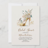 ボホフラワーゴールデンヒールウォーターカラーブライダルシャワーI 招待状 (正面)
