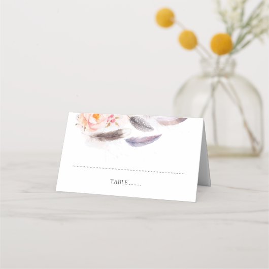 ボホフラワーズウオーターカラーフェザー プレイスカード (正面)