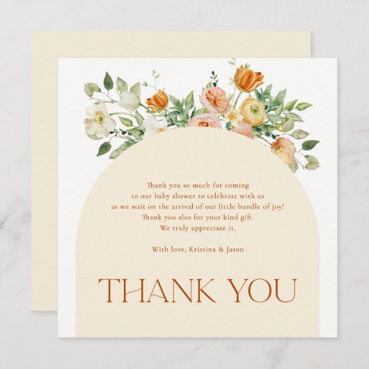 ボホフラワーズガールベビーシャワーサンキューカード サンキューカード (正面/裏面)