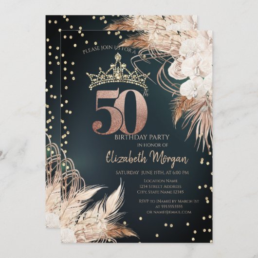 ボホフラワーズティアラダイアモンズグリーン50th 招待状 (正面/裏面)