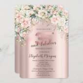 ボホフラワーズバラバラ金ゴールド35誕生日 招待状 (正面/裏面)