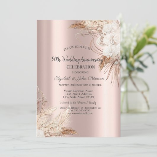 ボホフラワーズバラ結婚金ゴールド記念日 招待状 (スタンド正面)