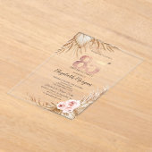 ボホフラワーズパンパスバラ金ゴールド85th誕生日 アクリル招待状 (レイダウン)