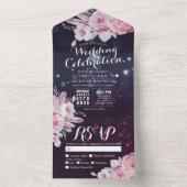 ボホフラワーズフェザーパープルスパークルウェディングRSVP オールインワン招待状 (内側)