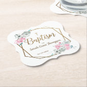 ボホフラワーズベビーガール名金ゴールドクロスバプテスマ ペーパーコースター (アングル)