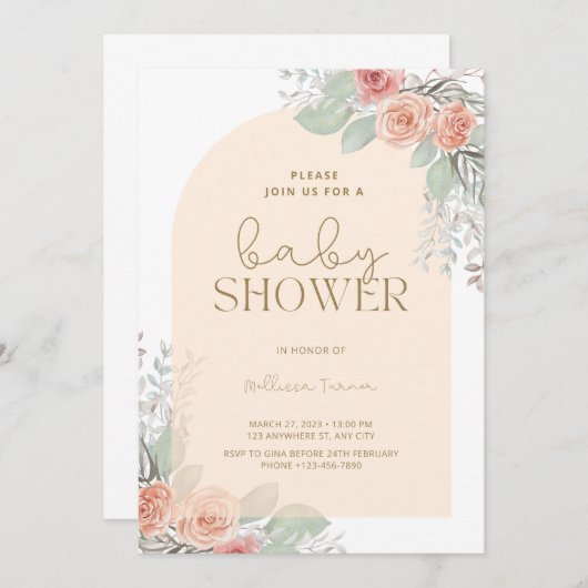 ボホフラワーズボヘミアン砂漠ガールベビーシャワー 招待状 (正面/裏面)