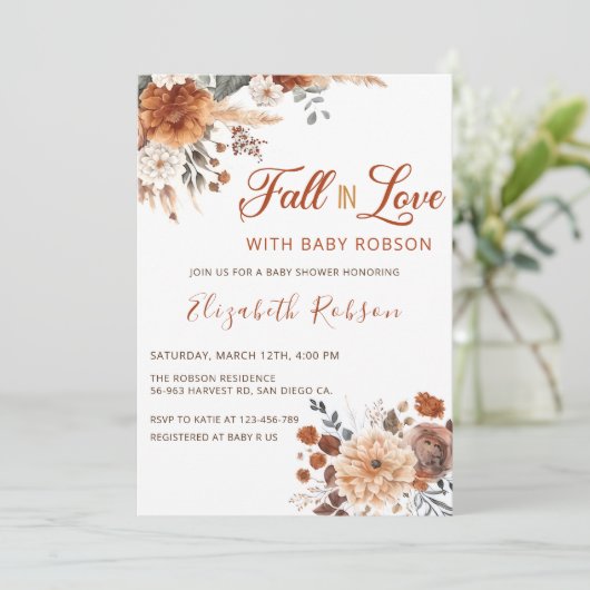 ボホフラワーズ秋インラブベビーシャワー招待状 招待状 (スタンド正面)