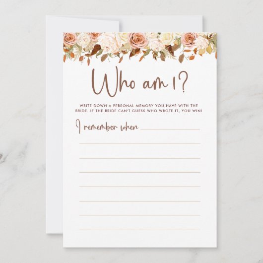 ボホフラワーズ秋誰が私ブライダルシャワーゲームカード 招待状 (正面)