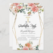 ボホフラワーズ金ゴールドフレームRNナース卒業パーティー 招待状 (正面/裏面)